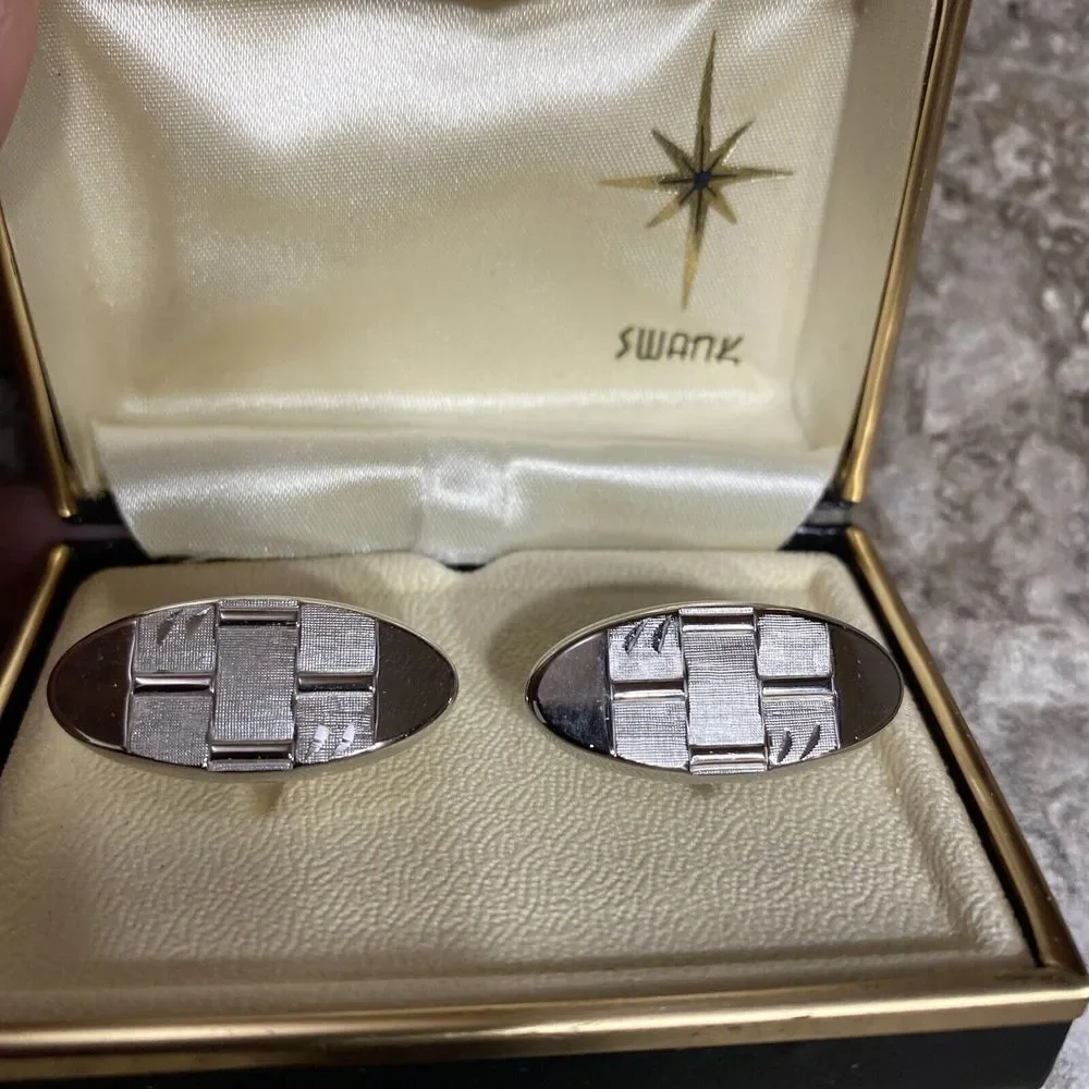 Vintage‎ Swank Silver Color Cufflinks With Box